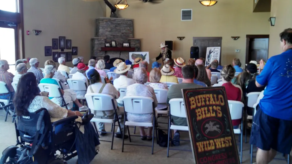 Buffalo Bill living historian Gunny Jeff telling folks at the Overland Trail Museum all about Buffalo Bill on the 4th of July.