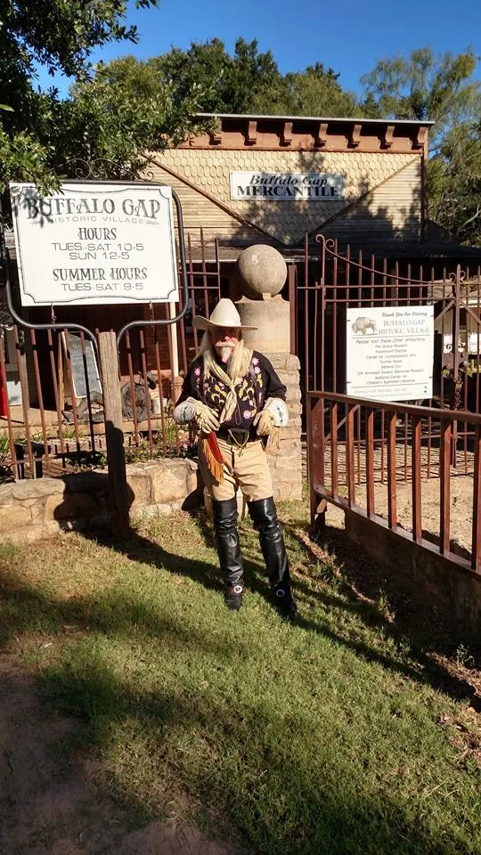 Re-enactor "Gunny" Jeff Norman of the Buffalo Bill Experience standin' tall in front of the Buffalo Gap Historic Village... an amazing walk back through time...