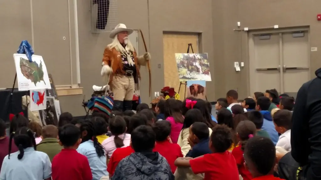 "Buffalo Bill" Cody telling about his life for the sharp students of the Global Village Academy during "Old West" week!