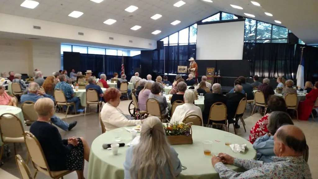 "Buffalo Bill" tellin' the amazing Baytown Historical Preservation Association all about his friends and adventures